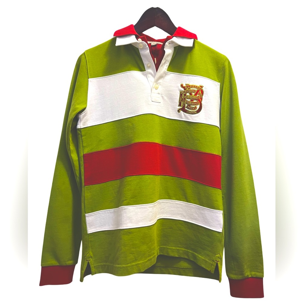 Burberry Boys Green, Red & White Cotton Polo Shirt, Size 16Y. BNWOT